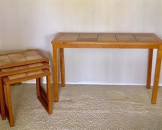 Teak/Tile Inlay Console Table,  3  Nesting Tables