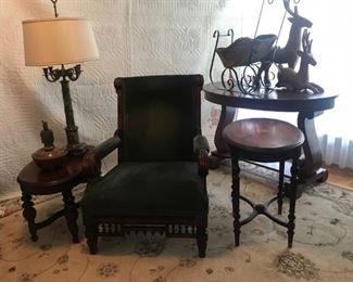 Victorian thrown Chair, side tables 