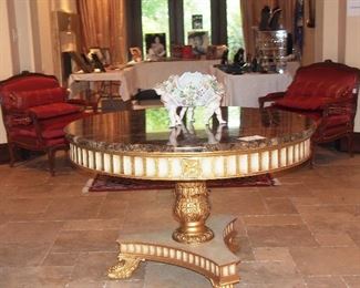 Fabulous Gilt w/ Marble Top Entry Table w/ Meissen Centerpiece