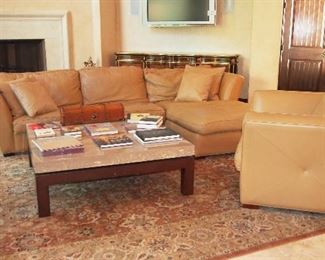 Modern Stone and Leather Coffee Table