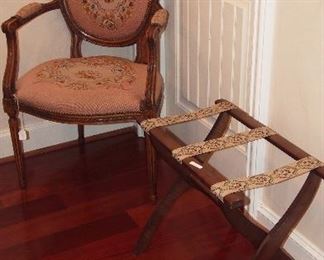 French Needlepoint Chair & Luggage Rack
