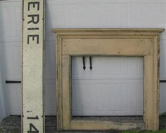 Road sign, fireplace mantel
