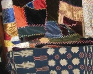 Crazy quilt and Coverlet