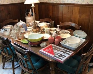 Mid-Century Dining Table with Matching Chairs and of course the Table Top is Full of Items from Collectible China to Mixing Bowls and More!