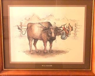Beautifully Framed and Matted Humorous Subject Matter entitled "Bull Dogger"!