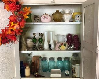 Cabinet Full of Collectible Jars, Vases, Pitchers and More!
