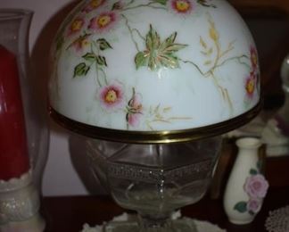 Beautiful Antique Oil Lamp Base with Hand Painted Globe Shade