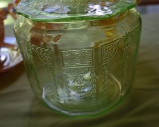 Rare Green Depression Glass Biscuit Jar