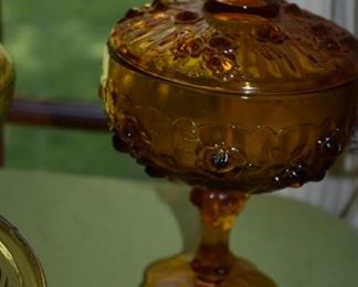 Green Art Glass Compote with Lid