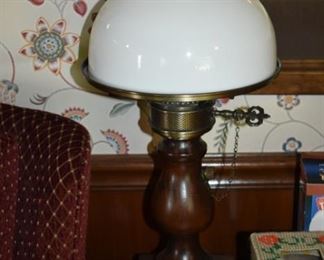 Antique Brass Oil Lamp with Milk Glass Globe