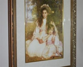 Beautiful Gold Gilded Frame fancily matted to surround a Lovely Print of Victorian Mother and Daughter