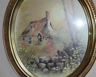 Vintage Wall Decor Oval Frame with House Scene