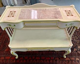 25. Vintage Painted Tiered Console w/ Tile and Marble Inset (37" x 18" x 33")