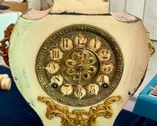 64. Painted White Metal Clock (10" x 5" x 15")
