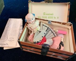 59. Demisons Doll Trunk and Outfit No.20 Crepe and Tissue Clothes (8" x 5" x 3")