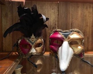 6. Pair of Venetian Painted Masks w/ Feathers