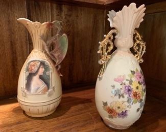 8. Porcelain Pitcher w/ Portrait of Girl (9'')
9. Rudelstadt Porcelain Vase w/ Gold Accent (10'')