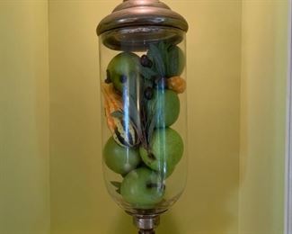 18. Pair of Lidded Glass & Metal Jars w/ Fluer-de-Lis Decoration (28'')