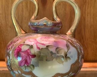 21. Floral & Gold Porcelain Vase (8'')