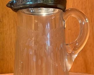 35. Etched Glass Creamer w/ Silver Detail (5.5'')