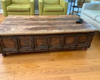 66. Indonesian Plank Top Coffee Table w/ Storage & Metal Detail (34'' x 60'' x 17'')