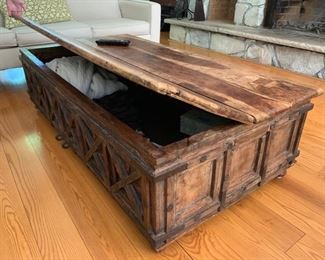 66. Indonesian Plank Top Coffee Table w/ Storage & Metal Detail (34'' x 60'' x 17'')