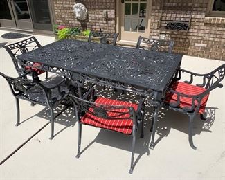 80. Wrought Iron Outdoor Dining Table w/ Fish Motif (70'' x 35'' x 29'')
81. 6 Wrought Iron Armchairs w/ Fish Motif (21'' x 22'' x 29'')