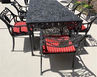 80. Wrought Iron Outdoor Dining Table w/ Fish Motif (70'' x 35'' x 29'')
81. 6 Wrought Iron Armchairs w/ Fish Motif (21'' x 22'' x 29'')