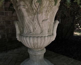 93. Pair of Cement Footed Urns w/ Relief Design (32'')