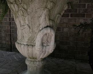 93. Pair of Cement Footed Urns w/ Relief Design (32'')