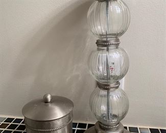 103. RIbbed 3 Tier Glass & Silver Candlestick (15'')