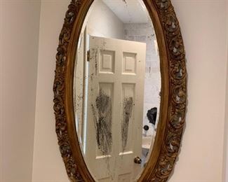 123. Oval Beveled Mirror Antique Carved Frame (26'' x 48'')