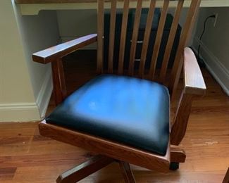 128. 3 Wood Mission Style Desk Chairs on Wheels (23'' x 23'' x 35'')