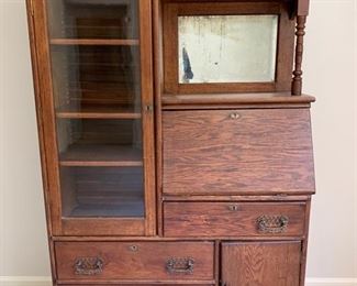 139. Oak Secretary Bookcase Cabinet (43'' x 15'' x 67'')