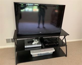 138. Black Wood & Metal Entertainment Stand (47'' x 20'' x 22'')