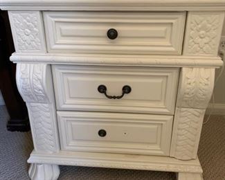 148. Pair of Carved White 3 Drawer Nightstands (24'' x 17'' x 25'')