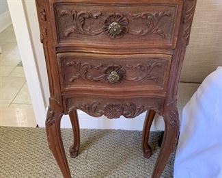 160 . Pair of Carved 2 Drawer Nightstands (14'' x 11'' x 30'')