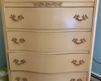 2. Vintage Provincial Cream 5 Drawer High Dresser (36" x 20" x 50")