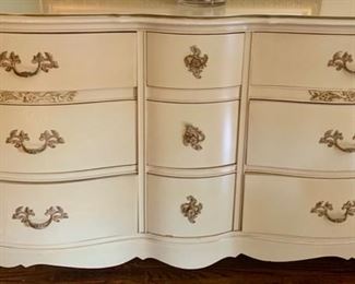 3. Vintage Provincial Cream 9 Drawer Dresser (62" x 20" x 35")