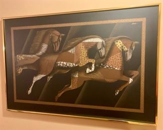 10. Brass Framed Three Horses by Noah (60" x 40")