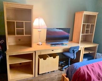 6. P. Barn Solid Maple Storage Shelves (25" x 24" x 72")
7. Pottery Barn Solid Maple Desk (62" x 25" x 30")
8. P. Barn Solid Maple Storage Boxes on Casters (12" x 20" x 20")