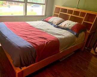 4. Pottery Barn Solid Maple Queen Bed Frame w/ Storage Headboard (64" x 17" x 48")