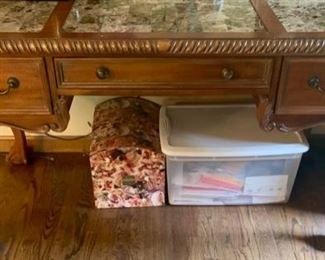 13. Marble Mosiac Inlay 3 Drawer Desk w/ Carved Ball & Claw Legs (60" x 30" x 32")