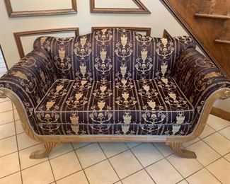 19. Upholstered Settee w/ Rolled Arm and Camel Back (60" x 32" x 32")