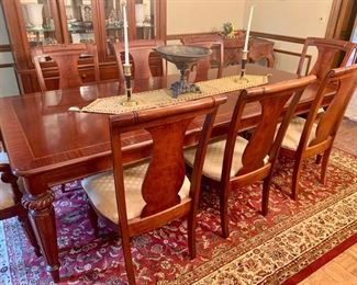 22. Stanley Inlay Dining Table w/ 2-24" Leaves (76" x 46" x 30")
23. 8 Stanley Dining Chairs w/ Upholstered Seats, 2 Arm Chairs (24" x 22" x 41") & 6 Side Chairs (22" x 20" x 41")
