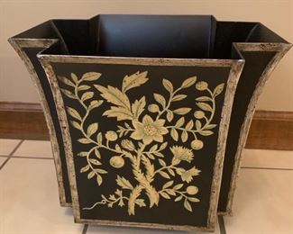42. Handpainted Black Metal Planter/Wastepaper Basket (13" x 11")
