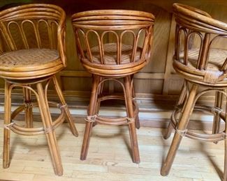 43. Set of 3 Rattan, Swivel Bar Stools (17" x 40", Seat Ht 29")