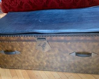 45. Nailhead Trim Leather Storage Trunk w/ Leather Top Cushion (48" x 24" x 20")