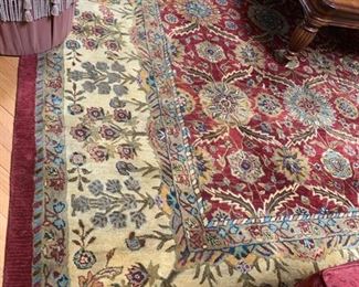 49. Red & Cream Floral Wool Area Rug (9'6" x 13'6")