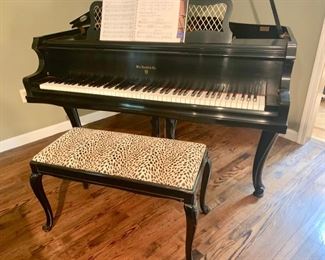 60. Wm. Knabe & Co. Baby Grand in Satin Ebony Finish, #152049, w/ Cheetah Print Bench, 5'4"